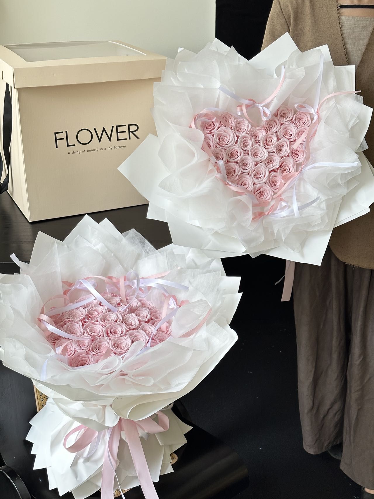 Heart and Round Preserved Rose Bouquets