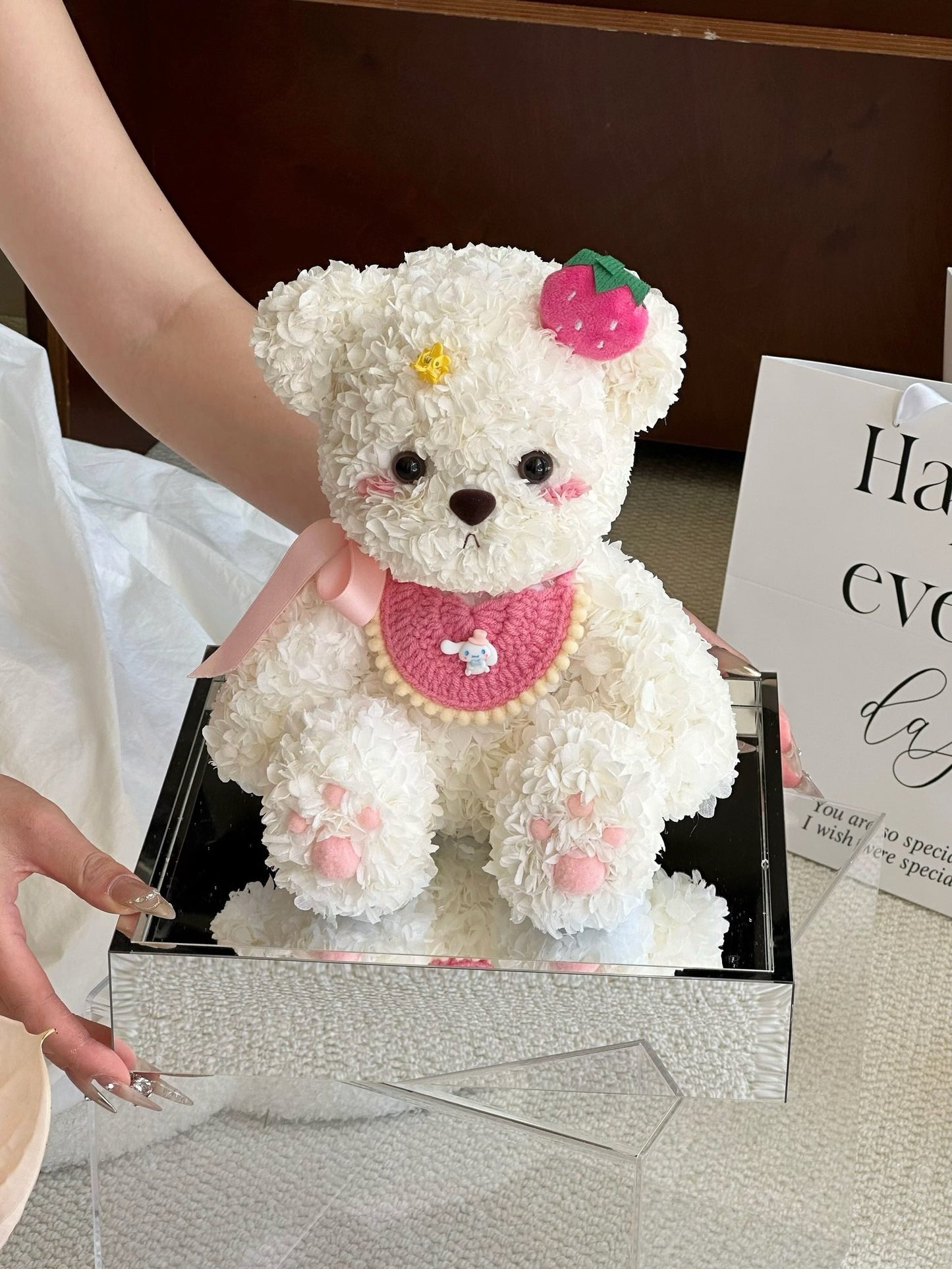 Strawberry Teddy Bear Preserved Flower