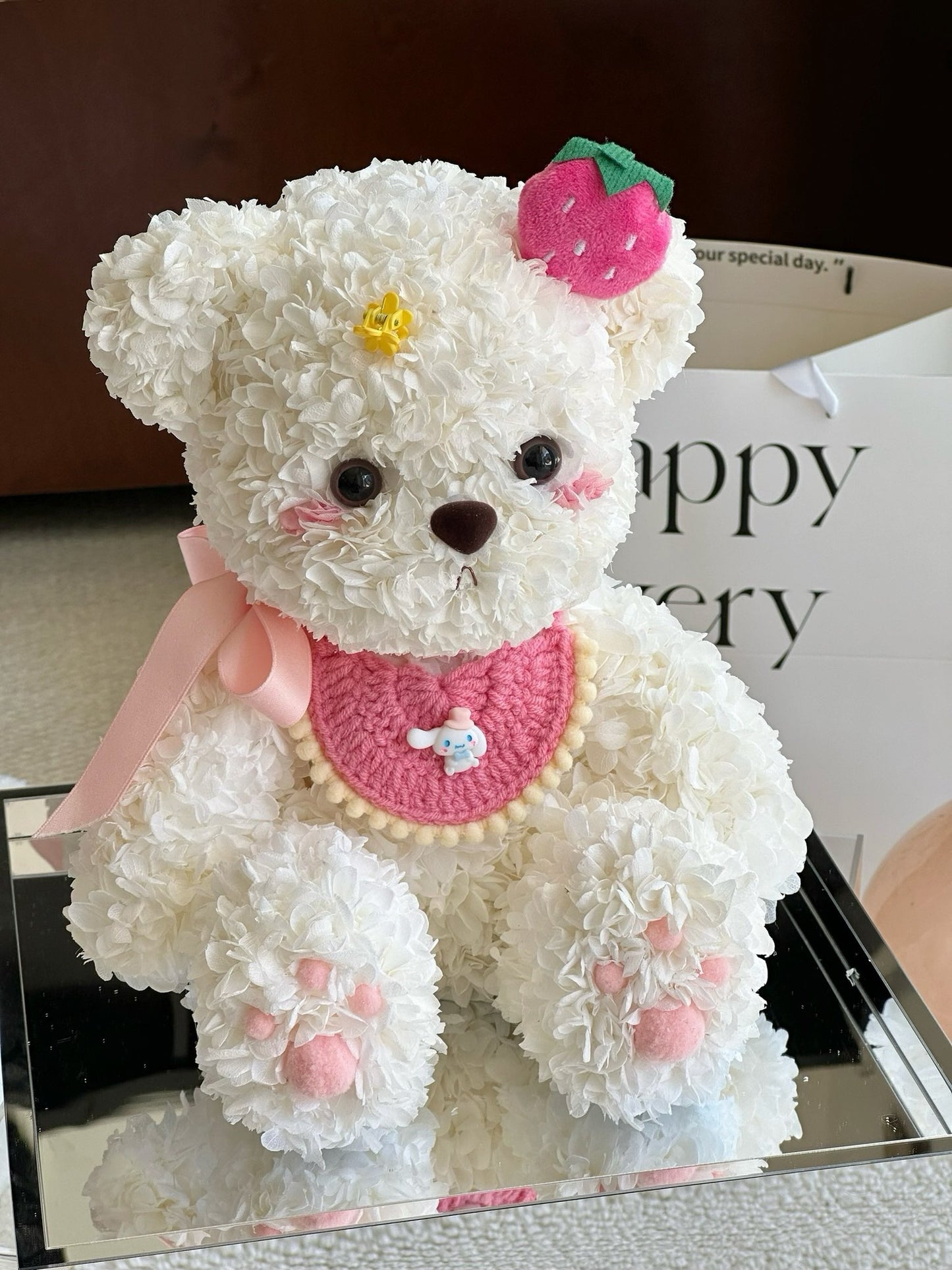 Strawberry Teddy Bear Preserved Flower