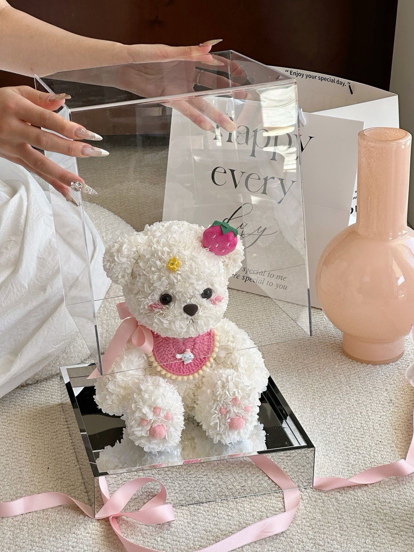 Strawberry Teddy Bear Preserved Flower