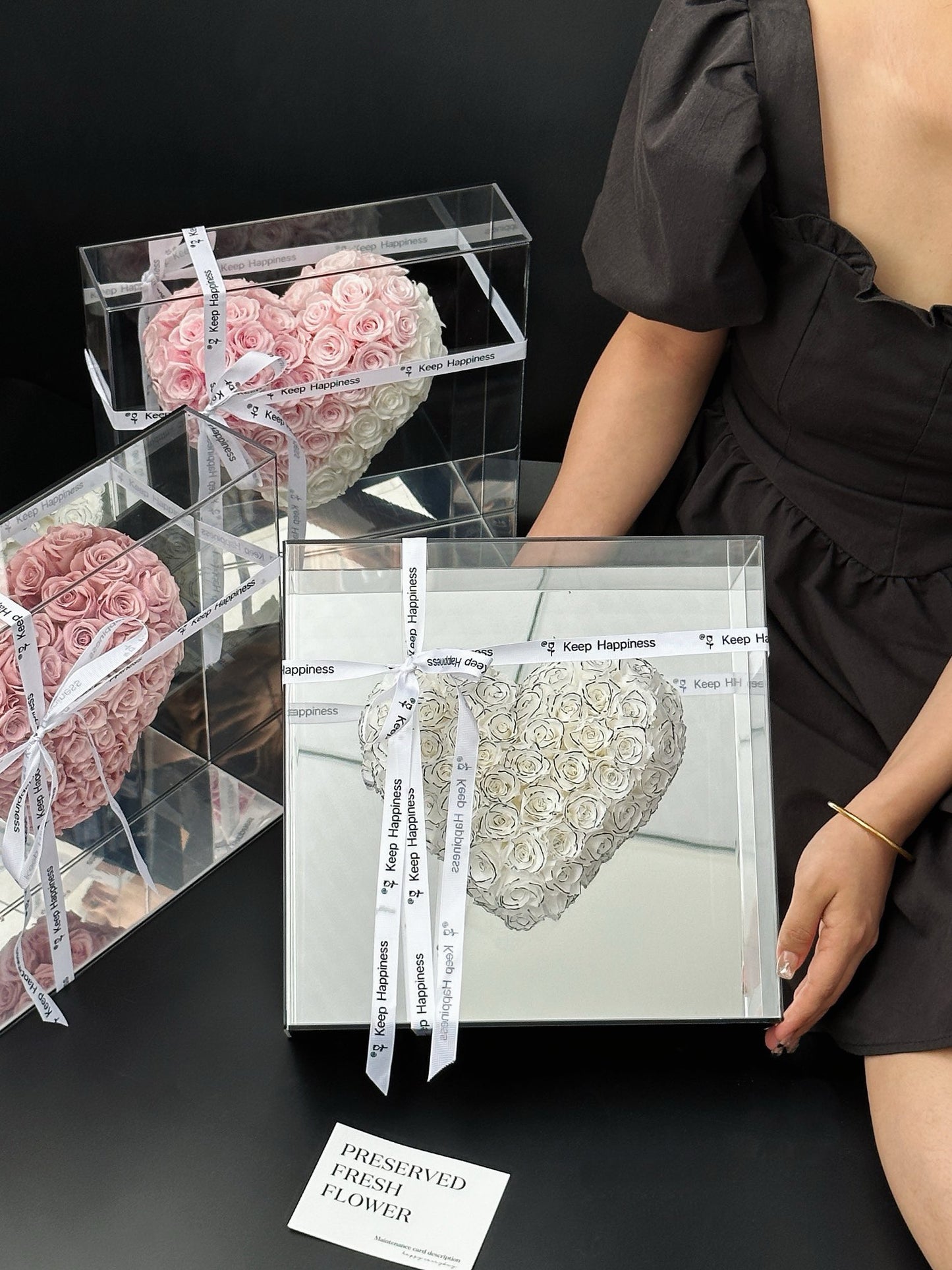 Mirror Heart Preserved Rose Gift Box