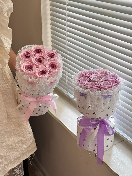 Lace Wrapped Preserved Rose Bouquet