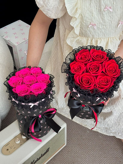 Lace Wrapped Preserved Rose Bouquet