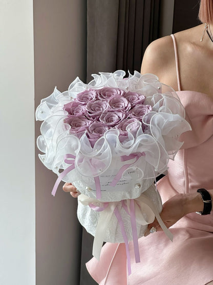 Elegant Organza Wrapped Preserved Rose Bouquets