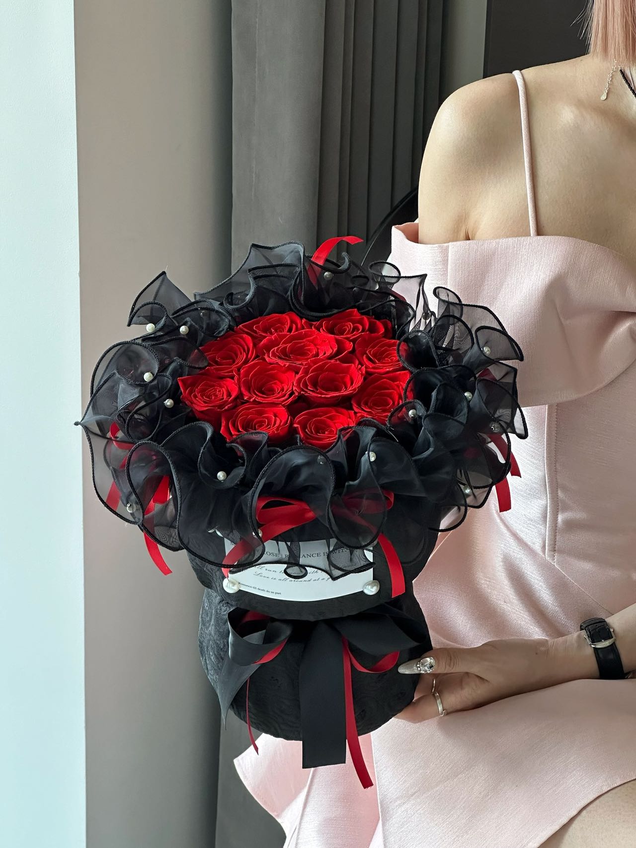 Elegant Organza Wrapped Preserved Rose Bouquets