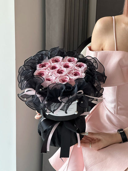 Elegant Organza Wrapped Preserved Rose Bouquets