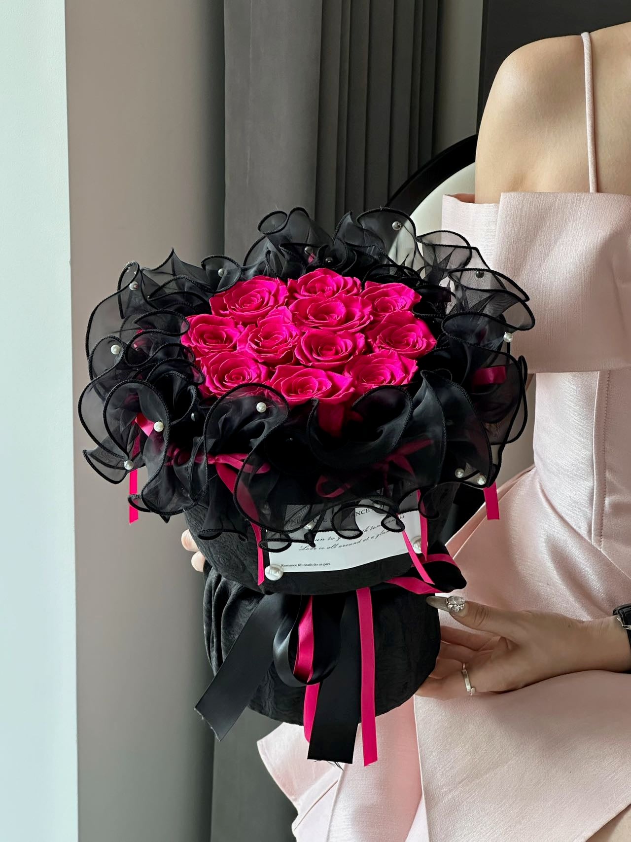 Elegant Organza Wrapped Preserved Rose Bouquets