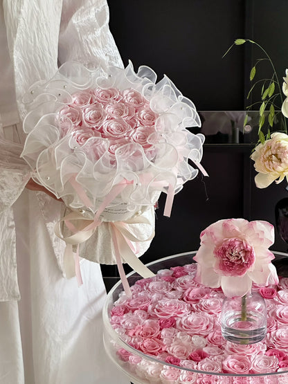 Elegant Organza Wrapped Preserved Rose Bouquets