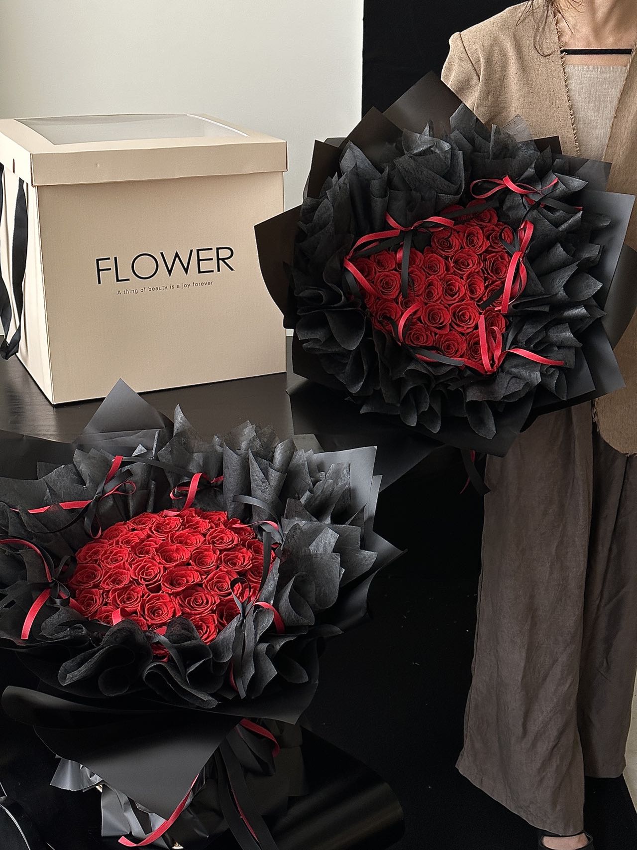 Heart and Round Preserved Rose Bouquets