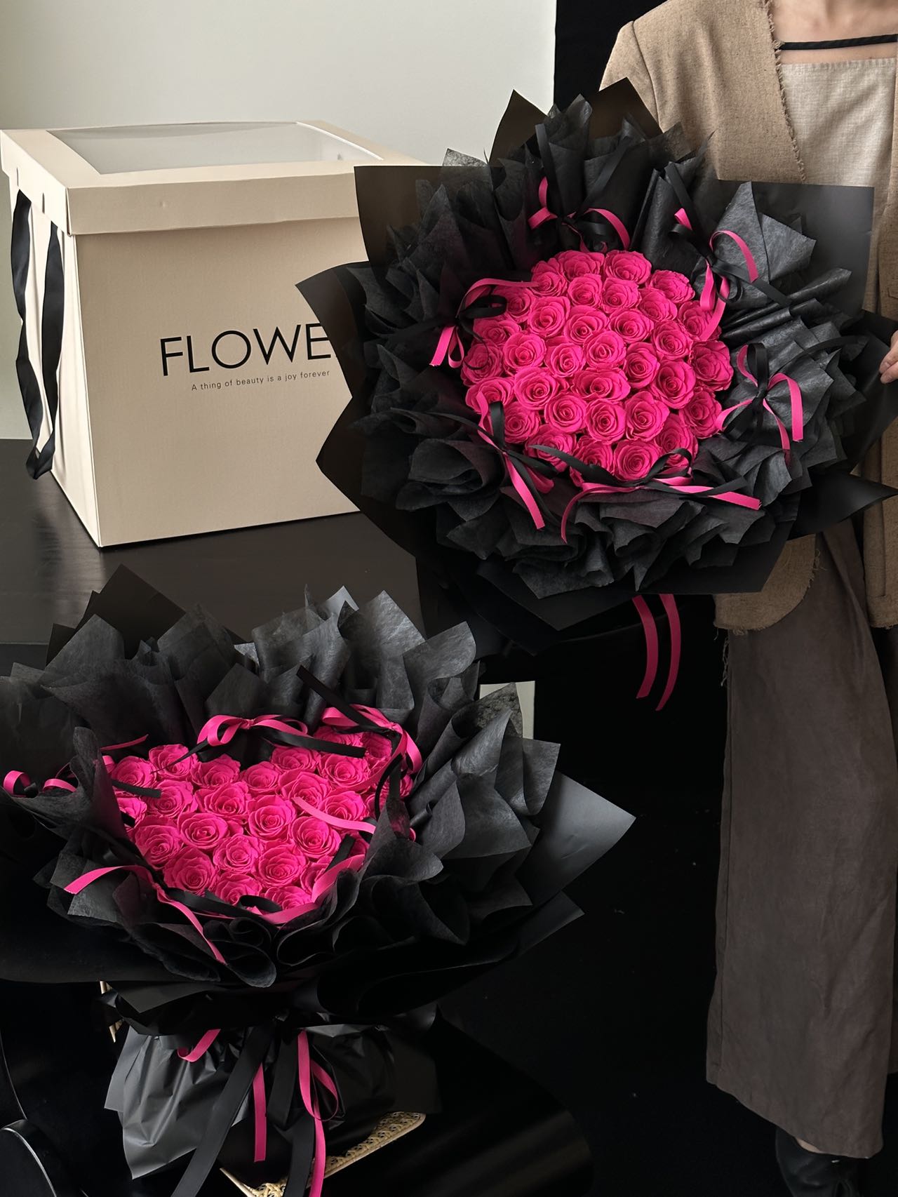 Heart and Round Preserved Rose Bouquets